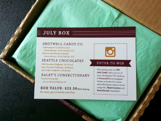 Treatsie Subscription Box Review - July 2014 Card