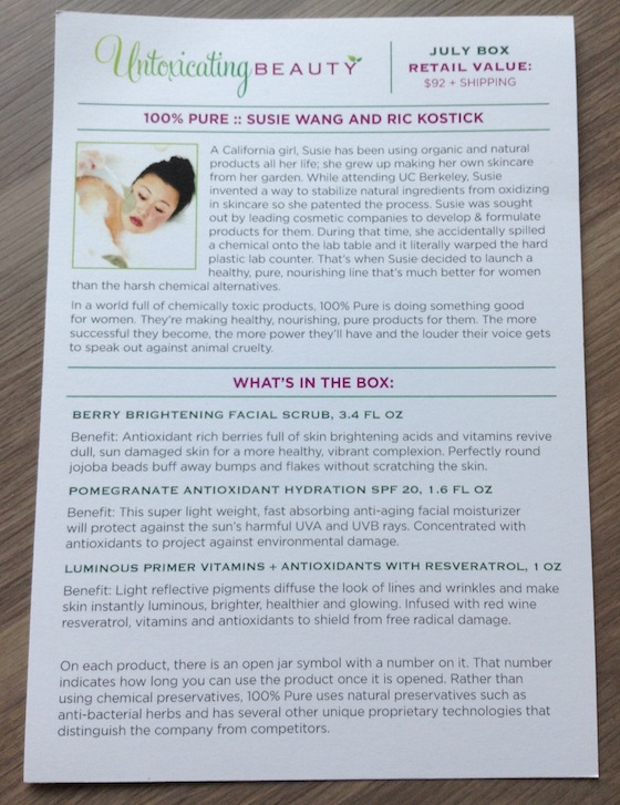 Untoxicating Beauty Box Subscription Review – July 2014 Card