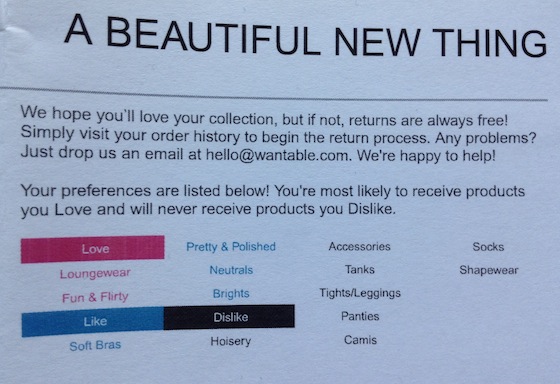 Wantable Intimates Subscription Box Review – August 2014 Info