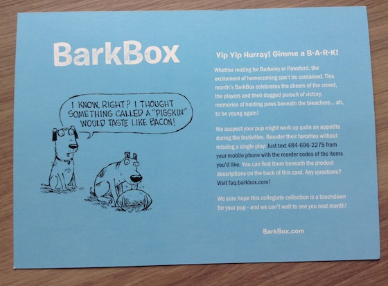 BarkBox Subscription Box Review & Coupon – Sept 2014 Card