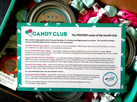 Candy Club Subscription Box Review - August 2014 Card