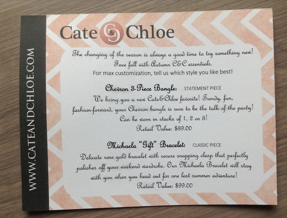 Cate & Chloe Jewelry Subscription Box Review – September 2014 Info
