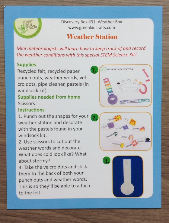 Green Kid Crafts Subscription Box Review - Sept 2014 Weather Board