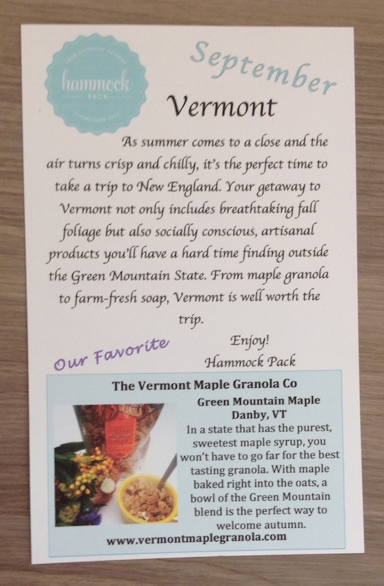 Hammock Pack Subscription Box Review – Sept 2014 Vermont
