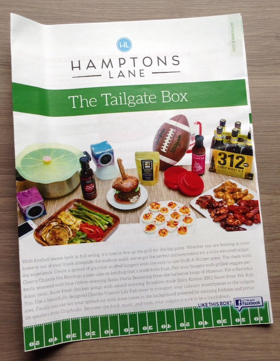 Hamptons Lane Subscription Box Review & Coupon - Sept 2014 Tailgate