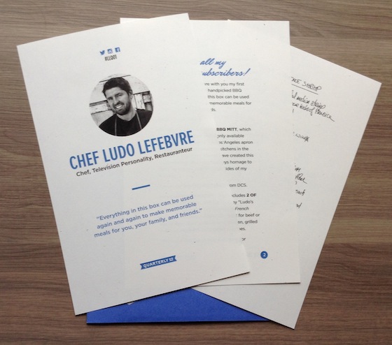 Chef Ludo Lefebvre Quarterly Subscription Box Review #LLQ01 Letter