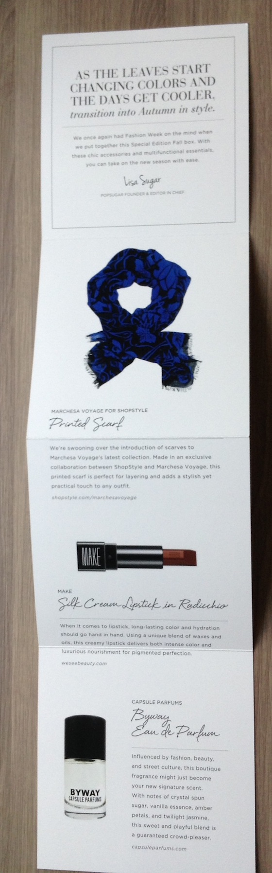 POPSUGAR Must Have Fall 2014 Special Edition Box Review Card