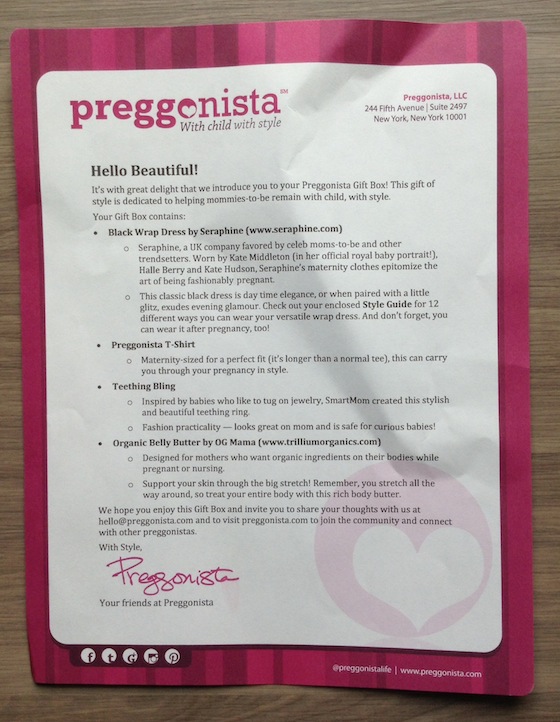 Preggonista Subscription Box Review  Letter
