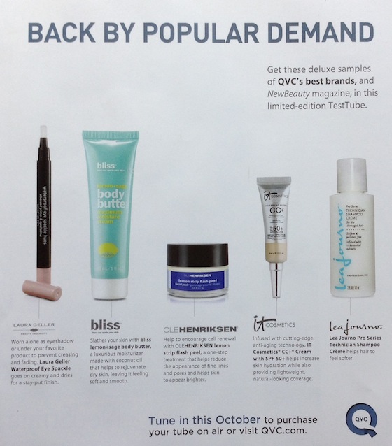 QVC New Beauty Test Tube October 2014 Spoilers Samples