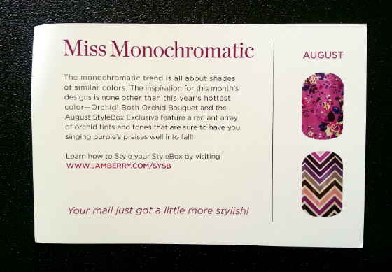 StyleBox by Jamberry Subscription Box Review - August 2014 Card pattern