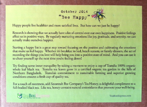 Tea Box Express Subscription Review - October 2014 Bee Happy