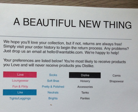 Wantable Intimates Subscription Box Review - September 2014 Info