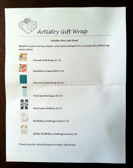 Artistry Gift Wrap Subscription Box Review – October 2014 Info