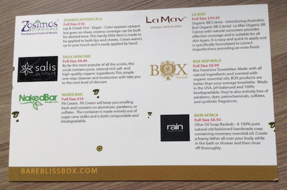 Bare Bliss Box Subscription Review – October 2014  Info