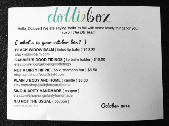 Dottie Box Subscription Box Review – October 2014 Info