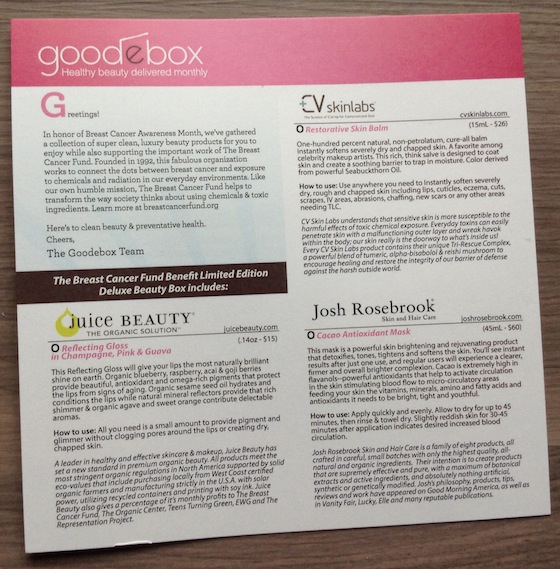 Limited Edition The Breast Cancer Fund GoodeBox Review Info