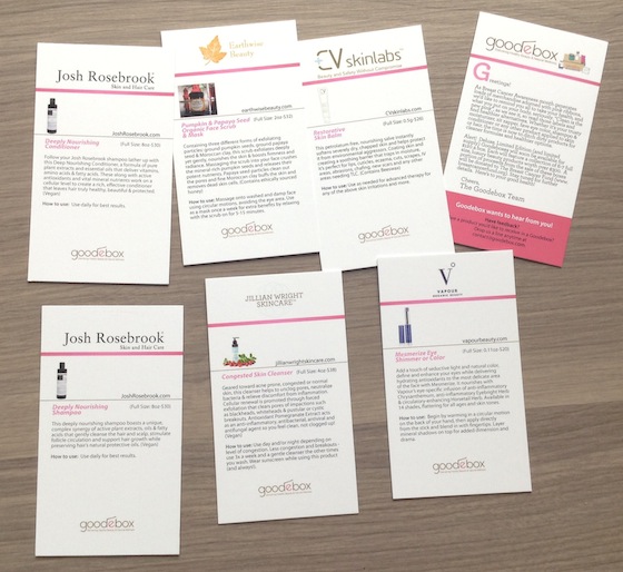 GoodeBox Eco Beauty Subscription Box Review – Oct 2014 Cards