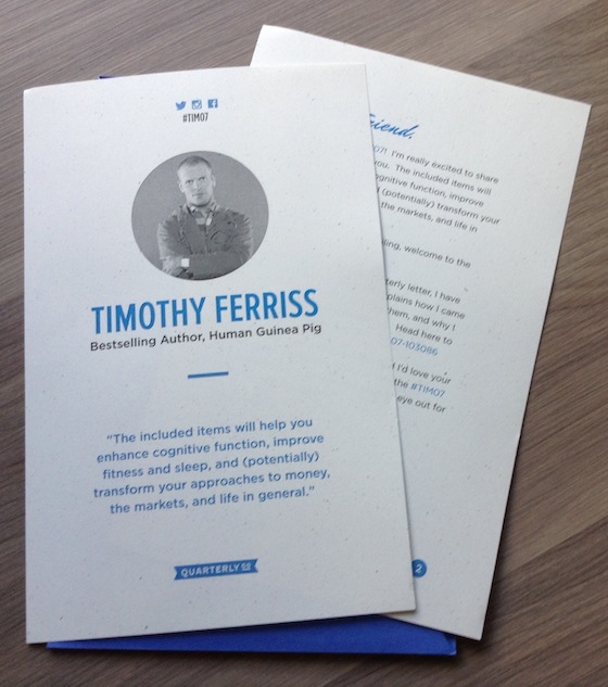 Timothy Ferris Quarterly Box Subscription Review #TIM07 Letter