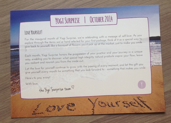  Yogi Surprise Subscription Box Review - October 2014 Letter