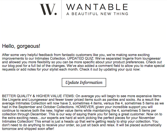 Wantable Email