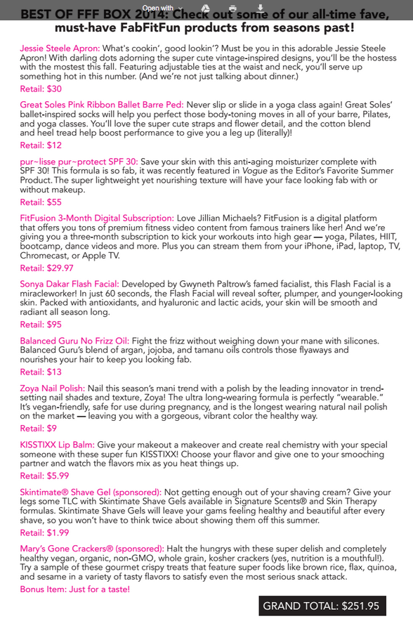 FabFitFun VIP Welcome Box List