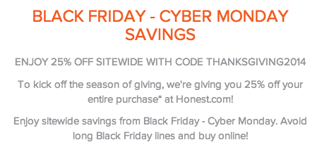Black Friday Honest Co. Deals - 25% Off Site Wide, Free Gift, & More! Coupon