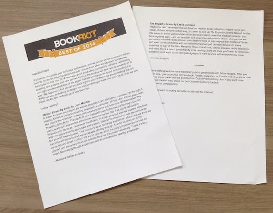 Book Riot Best of 2014 Box Review Letter