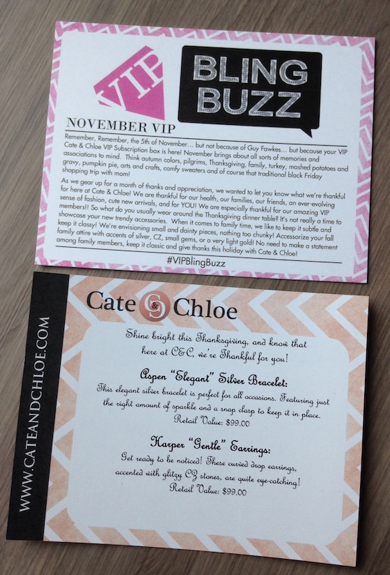 Cate & Chloe Subscription Box Review & Coupon – November 2014 Info