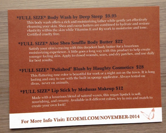Eco Emi Deluxe Beauty Box Subscription Review – November 2014 Info