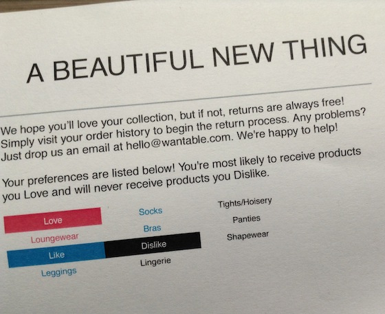 Wantable Intimates Subscription Box Review – November 2014 Info