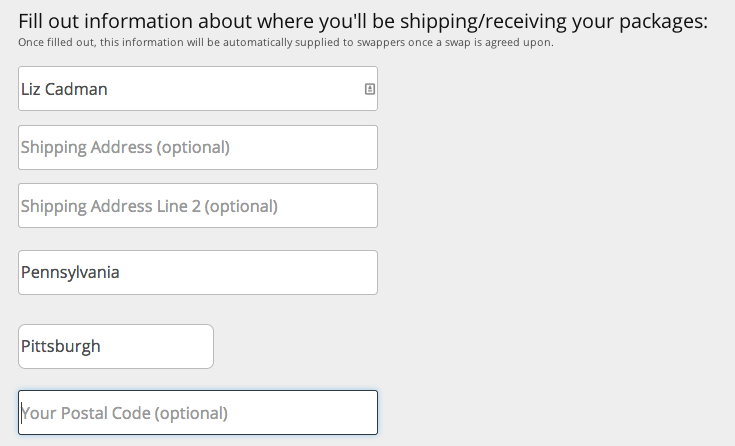 Swap Site Update - Saved Addresses! Form