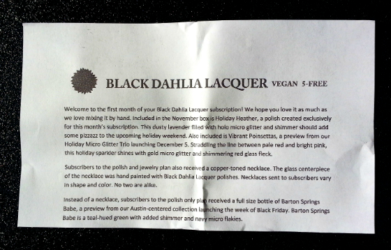 Black Dahlia Lacquer Subscription Box Review - November 2014 Info