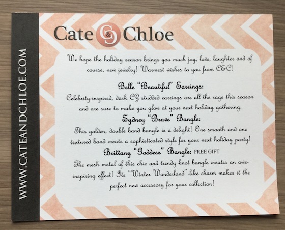 Cate & Chloe Subscription Box Review - December 2014 Info