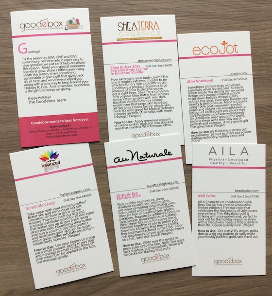 GoodeBox Eco Beauty Subscription Box Review – Dec 2014 Info