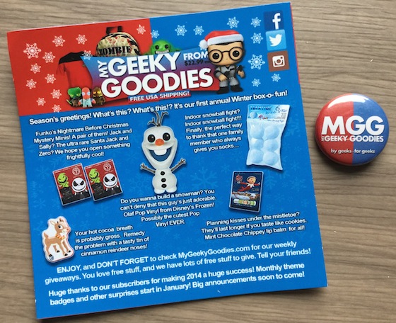 My Geeky Goodies Subscription Box Review – Dec 2014 Info