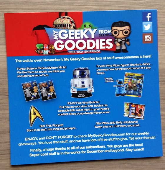 My Geeky Goodies Subscription Box Review – Nov 2014 Info