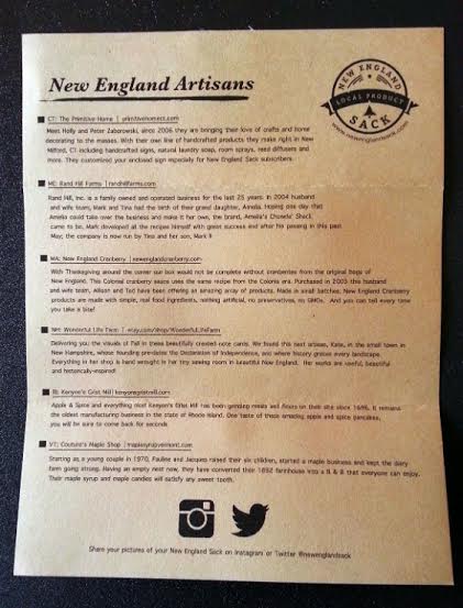 New England Sack Subscription Box Review - Nov 2014 Info