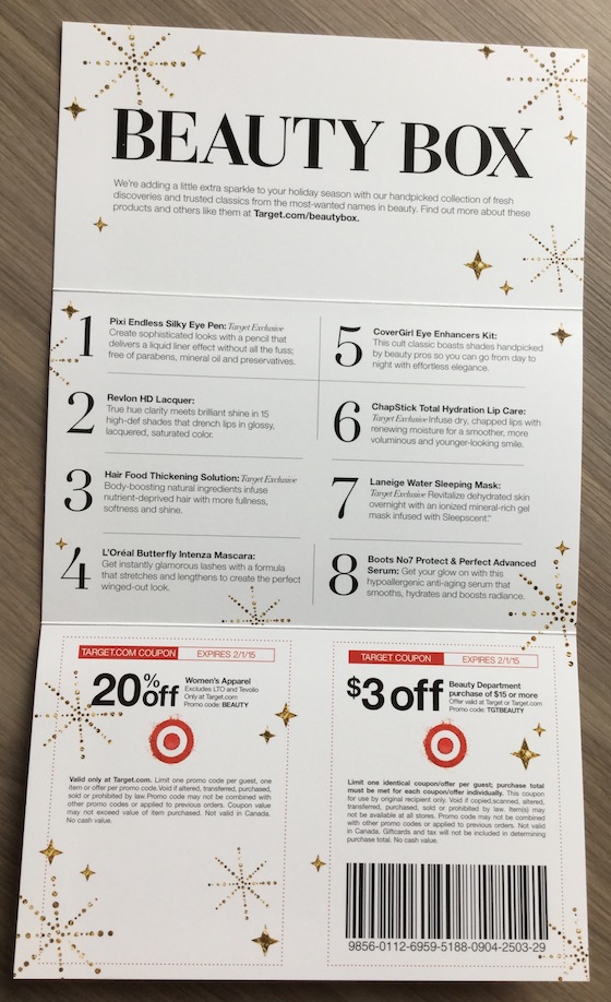 Target Beauty Box for Her Review - December 2014 info