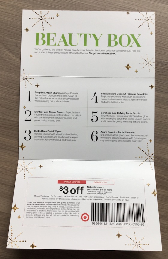 Target Naturals Beauty Box Review - December 2014 Info