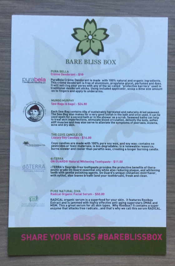 Bare Bliss Box Subscription Review – December 2014 Info