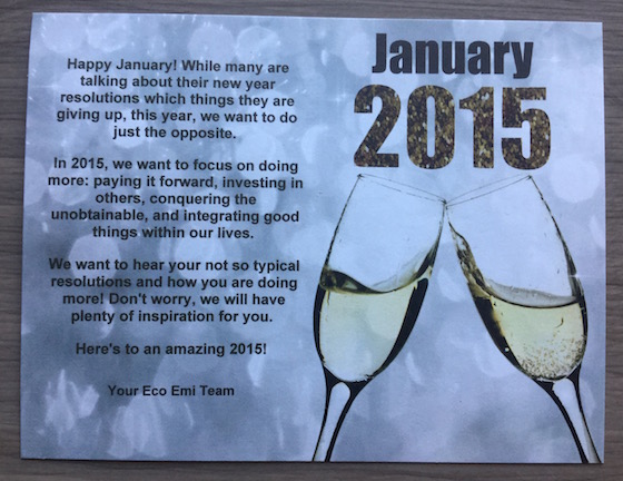 Eco Emi Deluxe Beauty Box Subscription Review – Jan 2015 Card