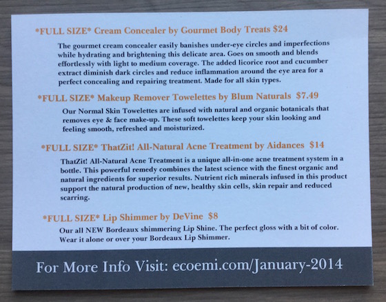 Eco Emi Deluxe Beauty Box Subscription Review – Jan 2015 Info
