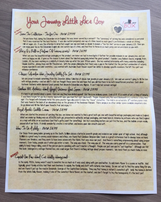 Little Lace Box Subscription Review – January 2015 Info