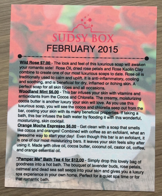Sudsy Box Subscription Review – February 2015 Info