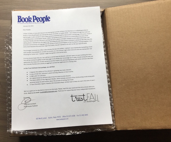 Book People Trust Fall Subscription Box Review - Jan 2015 Box