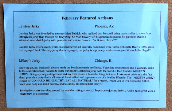 JerkySnob Subscription Box Review - February 2015 Flyer