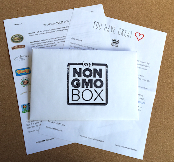 My Non-GMO Box Subscription Box Review - February 2015 Letter