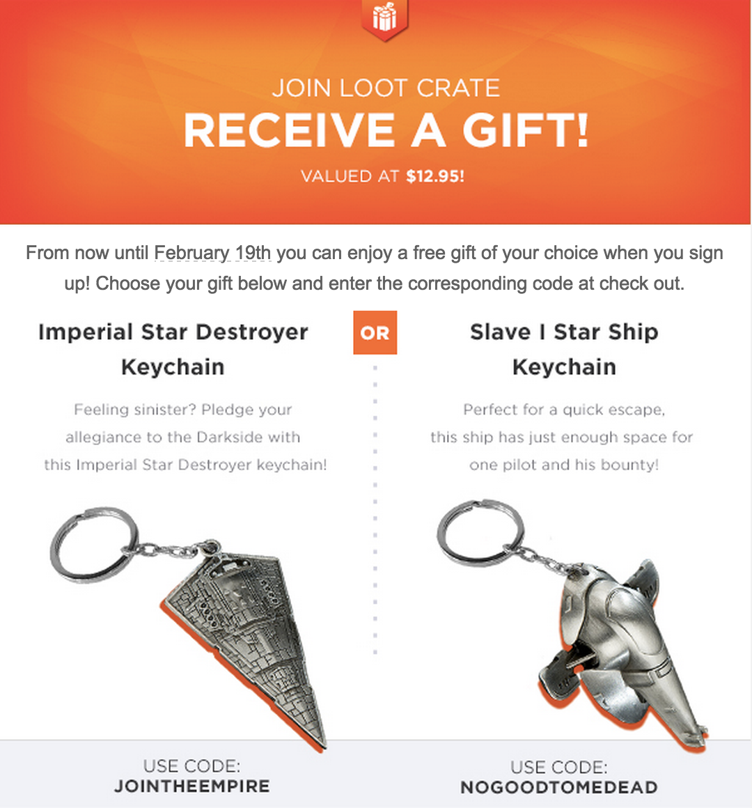 Star Wars Bonus Gift With Loot Crate Subscription! Key Chain