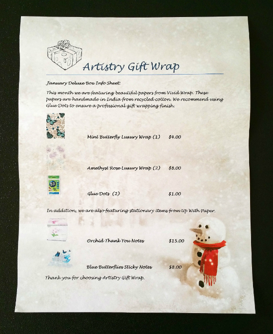 Artistry Gift Wrap Subscription Box Review – January 2015 Info