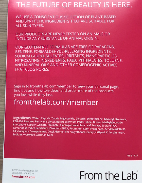 From The Lab Subscription Box Review – February 2015 Ingredients